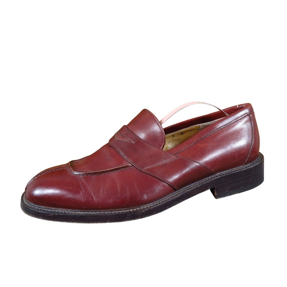 Joseph Abboud Penny Loafer Mens Shoe Size 8 Dress Casual Burgundy Leather‎ Italy